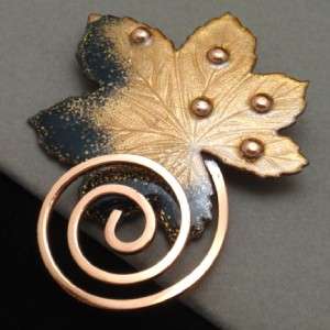 Leaf Pin Copper Enamel Matisse Renoir Vintage Brooch  