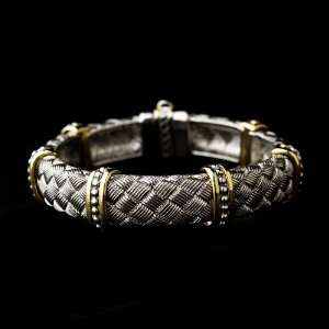  Silver Cross Hatch Golden Accent Cuff Bracelet Jewelry