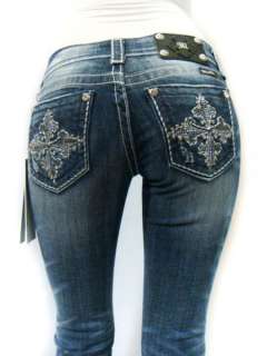   ME Sparkle Crystal Fleur Cross Pick Stitch DK 81 Bootcut Jeans  
