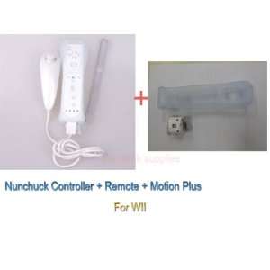 New Wii Remote and Nunchuck Controller + Motion Plus + Silicone Skin 