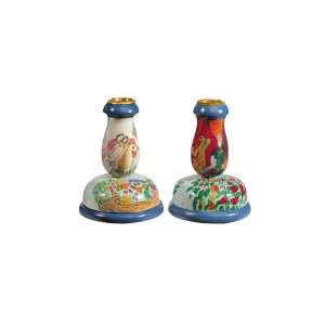   Small Sized Wood Shabbat Candlesticks with Figures