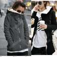   Fashion Womens Warm zip extra Big Hood Jacket Hoodie Coat Gray/Pink