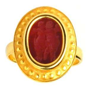     14k Yellow Gold Ruby Colored Venetian Cameo Ring, Size 7 Jewelry