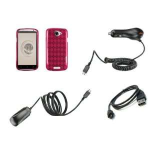 HTC One X (AT&T) Premium Combo Pack   Magenta Pink TPU Gel Argyle Case 