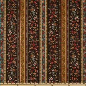  44 Wide Jacobean Floral Stripe Brown/Multi Fabric By The 