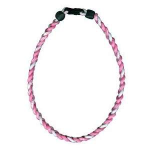    Titanium Ionic Braided Necklace   Pink/White