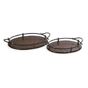  Set of 2 Simple Bamboo Woven Oval Shaped Trays with 