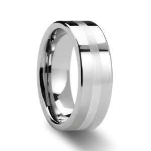 GEMINI Silver Inlaid Flat Tungsten Ring   8 mm   FREE Engraving, FREE 