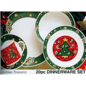 20pc Christmas Treasures Collection Christmas Tree Dinnerware Set 
