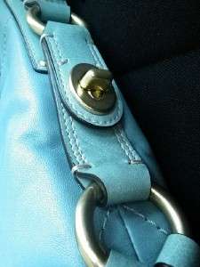 COACH LARGE SLIM SILHOUETTE CARLY TEAL BLUE LEATHER HOBO TOTE BAG 