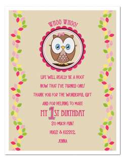 OWL Personalized Birthday Party Favors THANK YOU NOTES  
