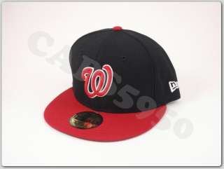 New Era Fitted Hat Washington Nationals Cap Black & Red  