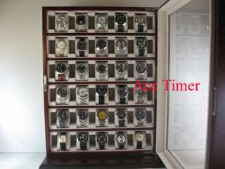 30 Watch Wooden Stand Wall Display Storage Case Fit up to 60mm 