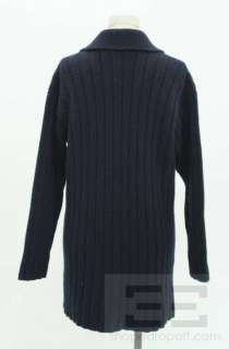 Chanel Boutique Navy Wool Thick Knit Long Button Front Sweater 97A, Sz 