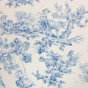   BLUE MUSEE FRENCH COUNTRY TOILE MULTIPURPOSE DRAPERY UPHOLSTERY FABRIC