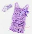   Lavender Lace Petti Rompers Straps Polka Dot Bow Headband 3pc 2 3Y