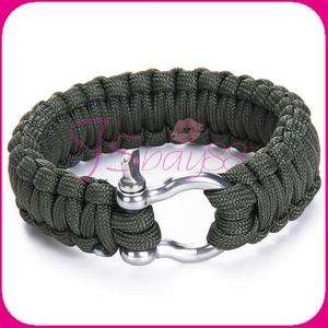   Paracord Cord Survival Bracelet w/Steel Shackle Camp Military Rescue