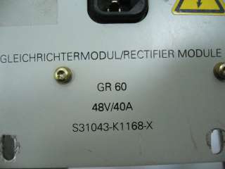 Siemens GR60 Rectifier Module 48V/40A S31043 K1168 X WBUG FG0  