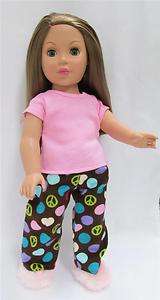 Doll Clothes Sleep Set/ Pajamas Peace Brown/ Pink fits American Girl 