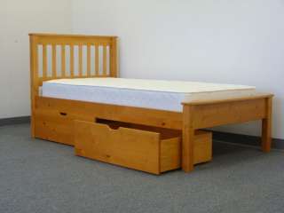 SOLID WOOD TWIN BED + 2 DRAWERS MISSION HONEY beds  