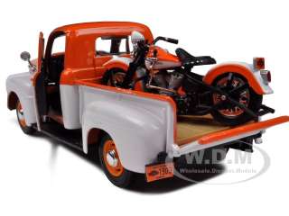   With 1948 FL Panhead Motorcycle Orange/White die cast car by Maisto