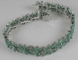 Estate 14.40ctw Genuine Emerald 925 Sterling Silver Bracelet 16.4g 