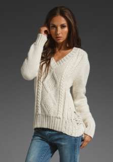 PENCEY Destroyed Alpaca Cable Knit Sweater in Ivory at Revolve 