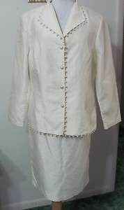 Size 10 Ivory 2 piece Skirt Suit KATHY CHE STUDIO w/Pearls~Mother of 