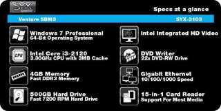 SYX Venture SBM3 Desktop PC   Intel® Core i3 2120 3.3 GHz, Genuine 