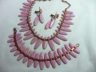   Deco Matisse Copper Enameled Pink Nefertiti Necklace Bracelet Earrings