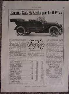 1911 Old Car Ad Winton Six Auto Cleveland Full Page %  