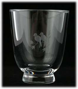 Orrefors Nils Landberg Love Birds Engraved Glass Vase  