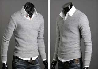 New Style Mens Slim Fit Trendy Sexy Casual V Neck Knit Sweater 5 Color 