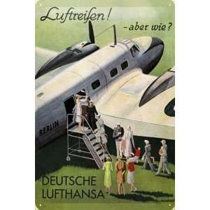 Blechschild   Deutsche Lufthansa  Luftreisen, aber wie ?  