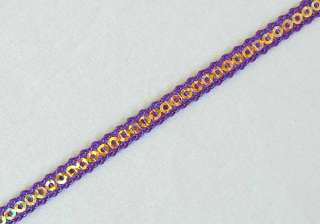 narrow trim with a row of sequins down the center the braid is purple 