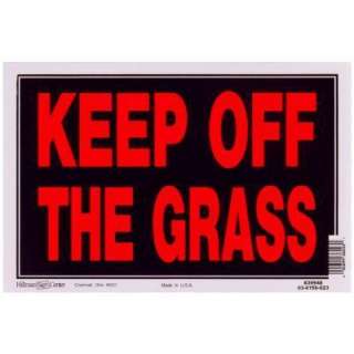   . Red and White Plastic Keep Off Grass Sign 839948 