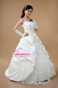 Printed satin princess panniers bra style white elegant wedding dress 