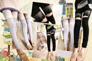 New Torn Lace Footless Tights Leggings Flexible Slim Pants 2 Colors 