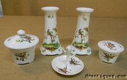 Union Czech Candlesticks Birds Flowers Dresser Set Jars  