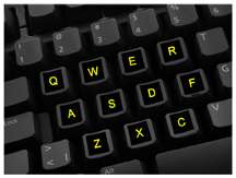 Black keyboard in a dark area with and without 