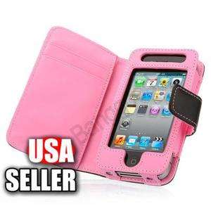   Leather Case Cover Pouch With Card Holder Wallet For iPhone 4 4S 4G
