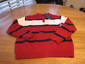 Boys youth kids 7 red stripe Tommy Hilfiger sweater long sleeve NEW 