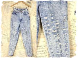 Vtg 80s Acid Wash Tattered Cutout Chic Jeans S/M  