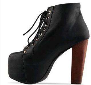 New Black Lace Up Cuban Heel Platform Ankle Boots US 5 9  