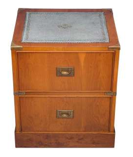 English Antique Style Yew Campaign Chest w/ Blue Leather  