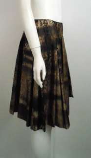    Brown/Beige Digital Image Drop Waist Box Pleated Skirt 40  