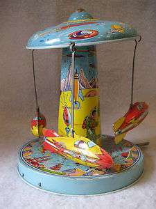   Chein SPACE RIDE tin toy 1930s rockets made in USA friction  