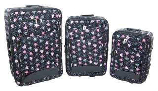 Piece Black & Pink Skull Print Luggage Set Travel Color BLACK  