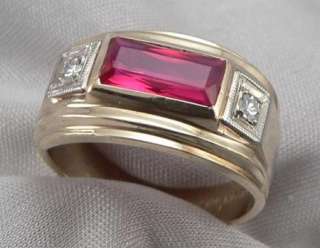   GOLD Mens 1.9ctw Lab RUBY & DIAMOND RING Gents 6.2g Size 8.25  