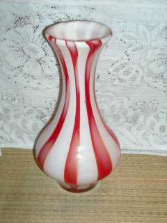 Red White Striped Flower Vase  